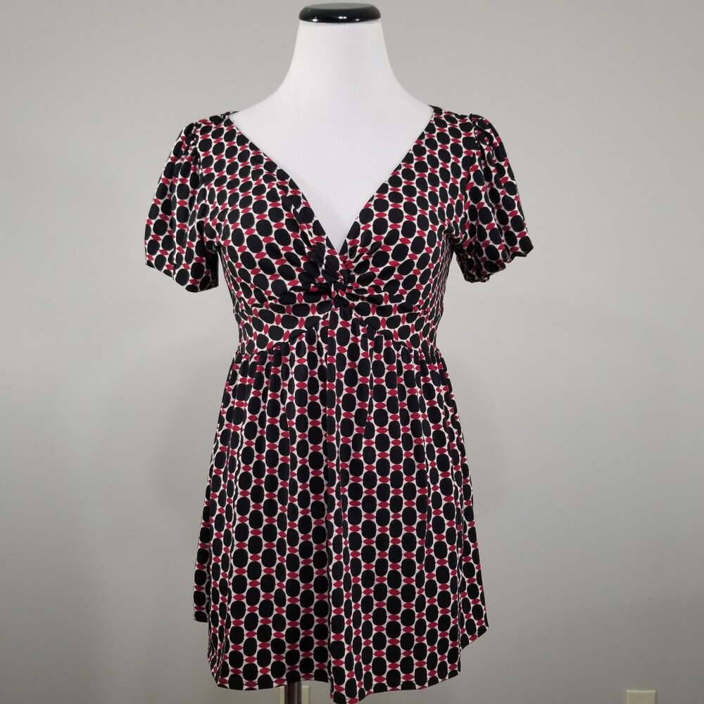 Vintage Boho Babydoll Top M Womens Studio M Empire Blouse Balloon Short Sleeve